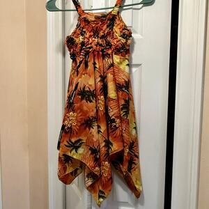 Rina girl’s XL shirred sun dress handkerchief hem tropical island Bahamas beachy